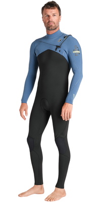 2026 C-Skins Mens Nuwave Session 3/2mm Chest Zip Wetsuit C-NSE32MCZ - Black / Steel Blue X / Lime